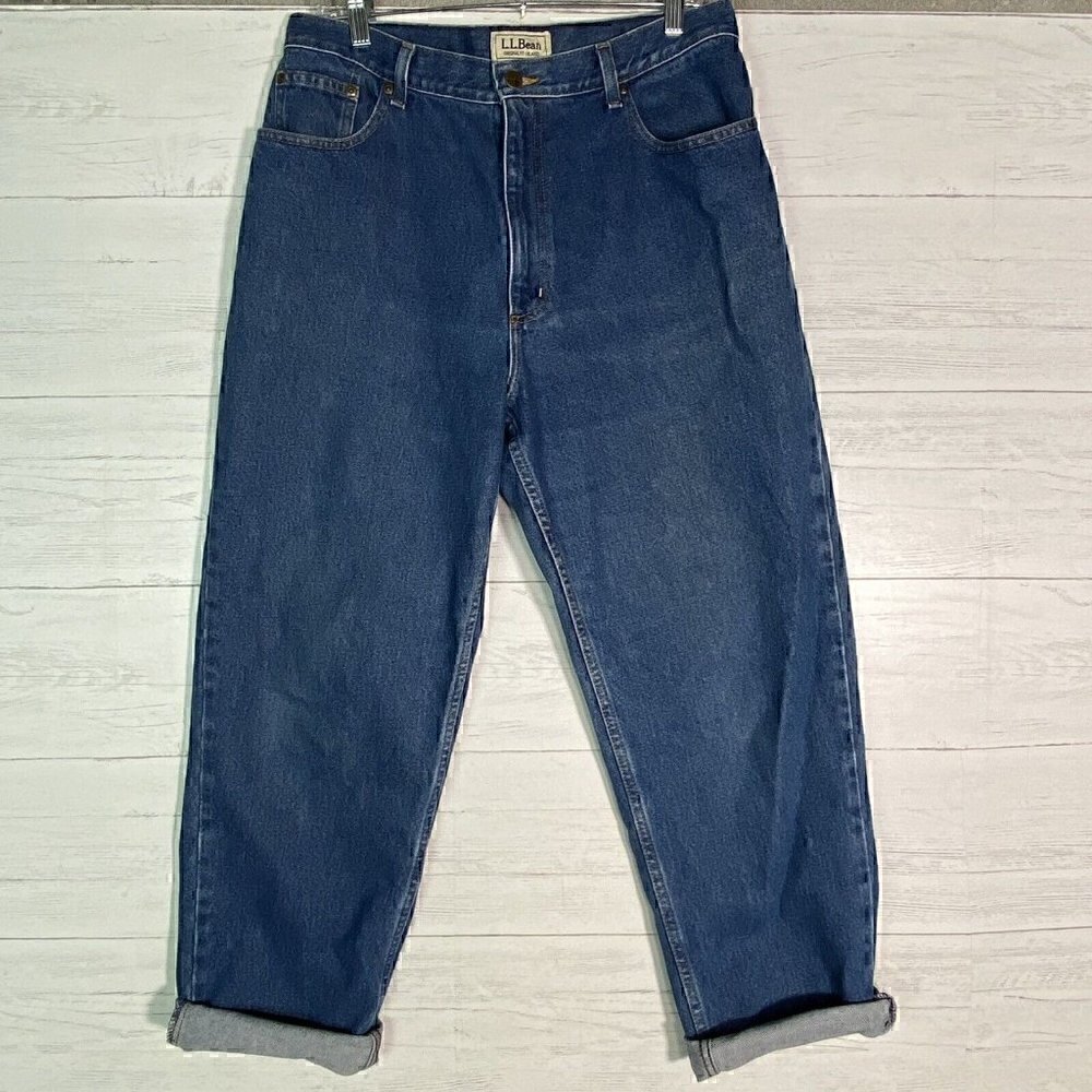 Vintage 90s LL Bean High Rise Relaxed Jeans Women Sz 16 Straight Leg Waist 34”
